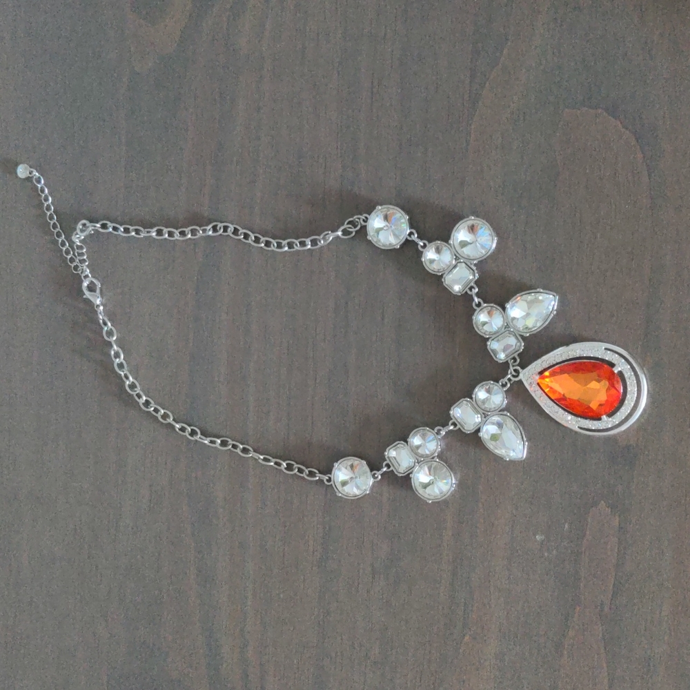 Fashion Jewelry Necklace, Orange and Clear